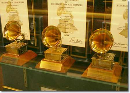 Elvis Presley's three Grammy Awards on display at Graceland.